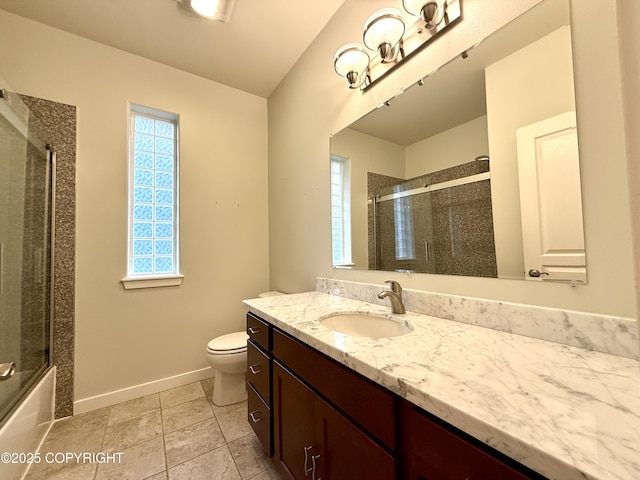 14740 Maxwell Pl, Anchorage, AK 99516 - bathroom with toilet, vanity, baseboards, shower / bath combination with glass door, and tile patterned flooring
