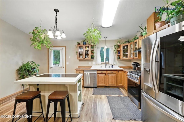 8520 E Gold Bullion Blvd, Palmer, AK 99645 - kitchen with stainless steel appliances, light countertops, a center island, and light wood finished floors