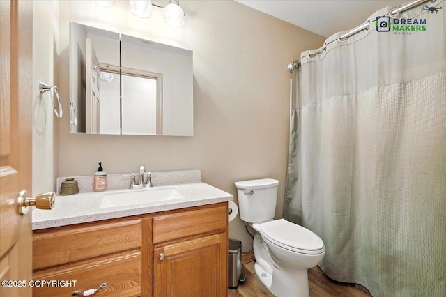 8520 E Gold Bullion Blvd, Palmer, AK 99645 - full bathroom with vanity, wood finished floors, and a shower with curtain