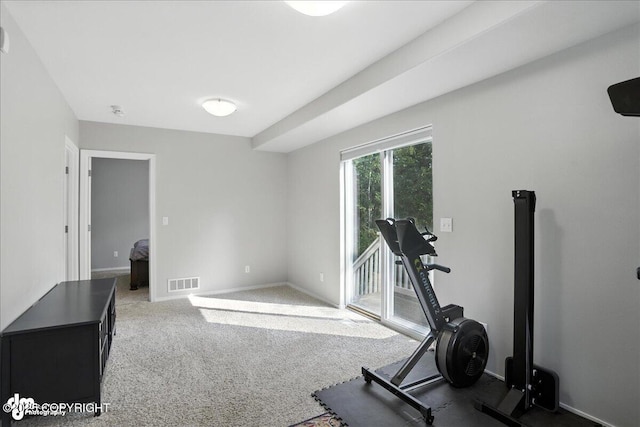 9198 Eagle River Ln, Eagle River, AK 99577 - workout room featuring light colored carpet and baseboards