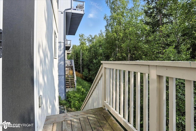 9198 Eagle River Ln, Eagle River, AK 99577 - wooden terrace featuring stairway