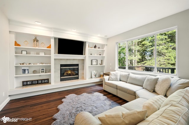 17001 Yellowstone Dr, Eagle River, AK 99577 - living area with dark wood-type flooring, a fireplace, and recessed lighting