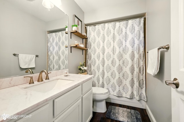 17001 Yellowstone Dr, Eagle River, AK 99577 - bathroom featuring vanity, wood finished floors, and a shower with curtain
