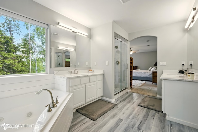 17001 Yellowstone Dr, Eagle River, AK 99577 - bathroom featuring vanity, plenty of natural light, a garden tub, and a shower stall