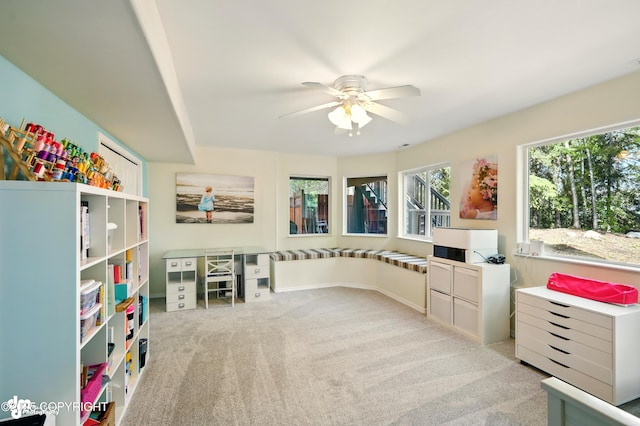 17001 Yellowstone Dr, Eagle River, AK 99577 - game room with a ceiling fan and light carpet