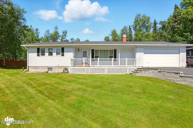 19807 First St, Eagle River, AK 99577 - single story home featuring covered porch, a garage, a chimney, and driveway