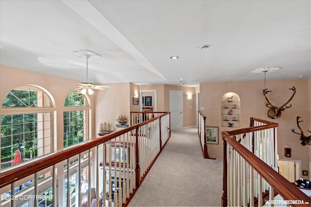 2215 S Austin Cir, Palmer, AK 99645 - hallway featuring an upstairs landing, light colored carpet, and recessed lighting