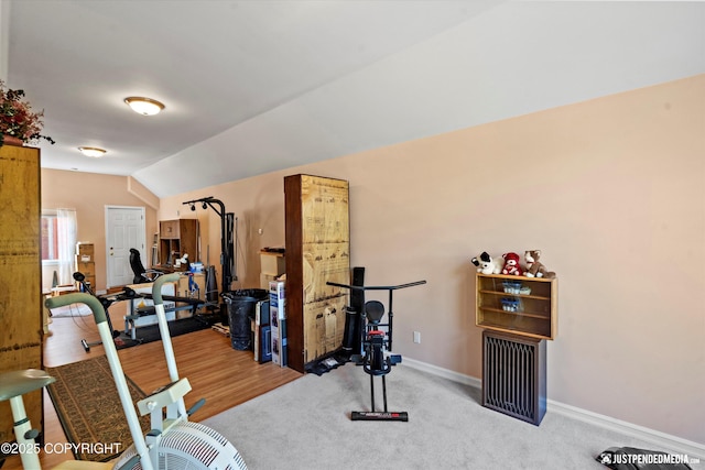 2215 S Austin Cir, Palmer, AK 99645 - exercise area featuring vaulted ceiling and carpet