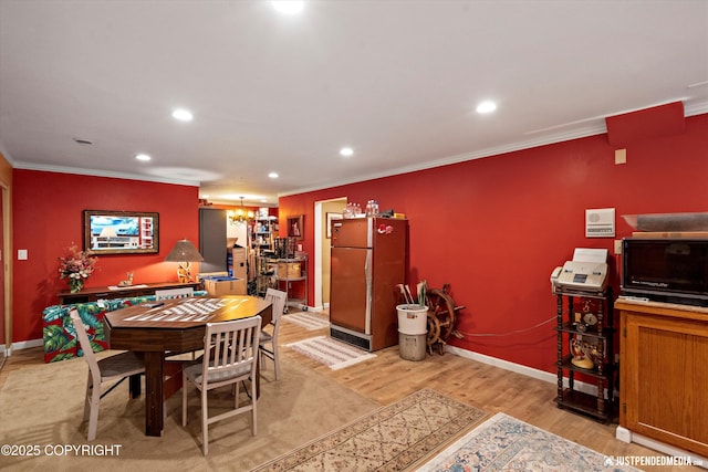 2215 S Austin Cir, Palmer, AK 99645 - dining room with ornamental molding, recessed lighting, light wood finished floors, and a chandelier