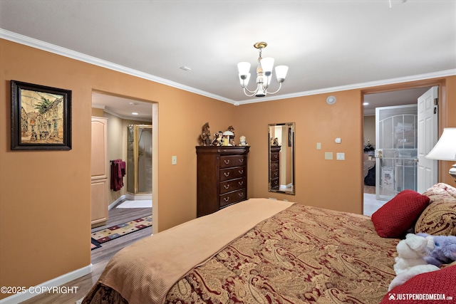2215 S Austin Cir, Palmer, AK 99645 - bedroom with ornamental molding, a chandelier, and wood finished floors