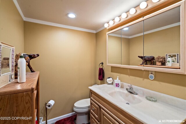 2215 S Austin Cir, Palmer, AK 99645 - bathroom with vanity, crown molding, and recessed lighting
