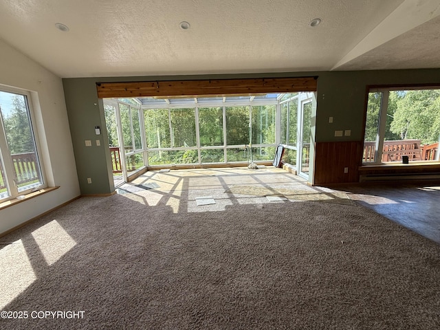 9810 N Runyon Cir, Palmer, AK 99645 - unfurnished living room with lofted ceiling, carpet floors, and a textured ceiling