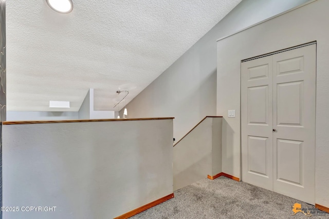 3135 Delta Dr, Anchorage, AK 99502 - staircase with carpet flooring and a textured ceiling