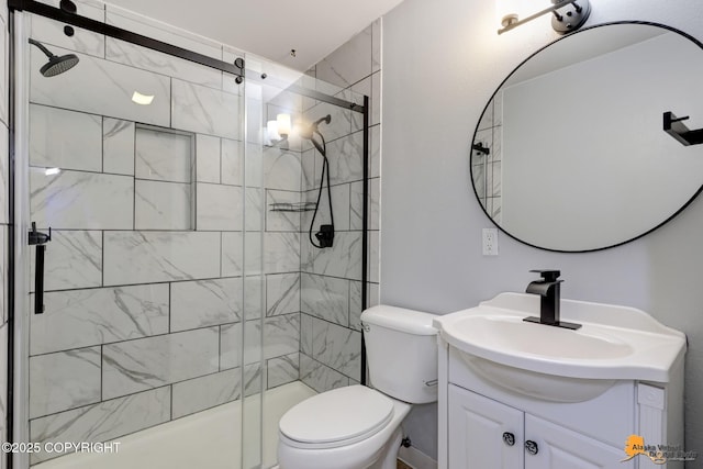 3135 Delta Dr, Anchorage, AK 99502 - bathroom featuring vanity, toilet, and a stall shower