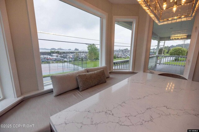 101 Jeff Davis St, Sitka, AK 99835 - interior space featuring a chandelier, marble tiled flooring, and access to outside