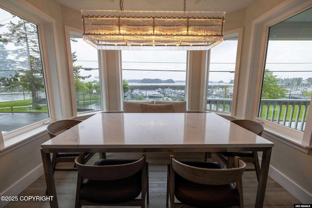 101 Jeff Davis St, Sitka, AK 99835 - dining room with baseboards, plenty of natural light, a chandelier, and dark wood finished floors