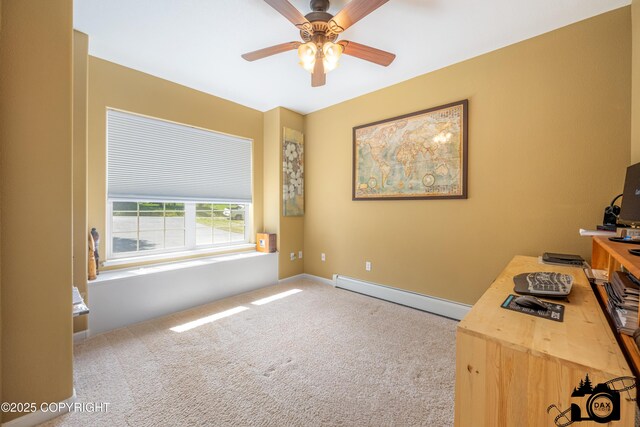 3474 E Wanamingo Dr, Wasilla, AK 99654 - unfurnished office featuring a baseboard heating unit, a ceiling fan, and carpet floors