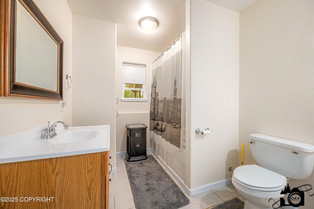 3474 E Wanamingo Dr, Wasilla, AK 99654 - bathroom with vanity, tile patterned floors, and curtained shower