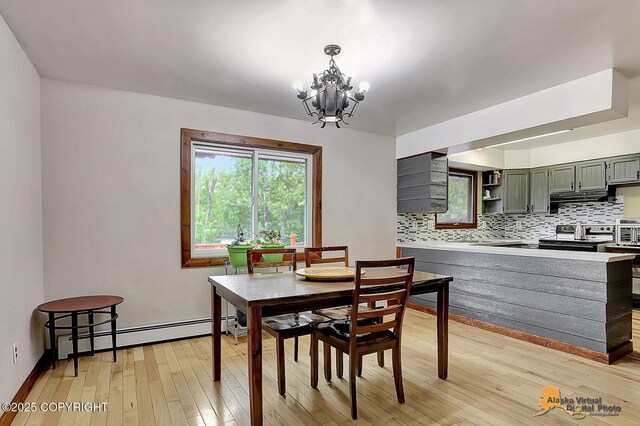 910 S Iris Cir, Palmer, AK 99645 - dining room featuring a chandelier, light wood-style floors, and baseboard heating