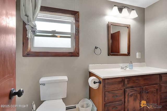 910 S Iris Cir, Palmer, AK 99645 - bathroom with a baseboard radiator, vanity, and toilet