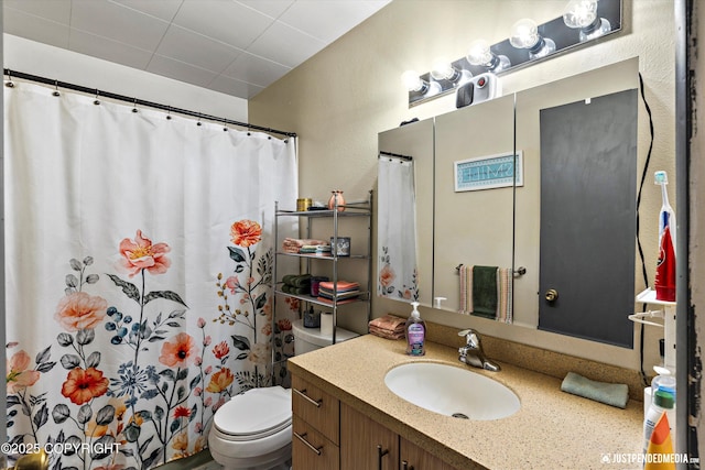 4417 San Roberto Ave, Anchorage, AK 99508 - full bathroom featuring vanity, toilet, and a shower with curtain