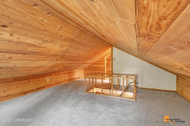 3200 E 15th Ave, Anchorage, AK 99508 - additional living space with wood ceiling, lofted ceiling, carpet floors, and wood walls