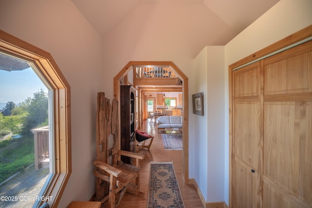 2032 Horizon Ct, Homer, AK 99603 - hallway featuring lofted ceiling and light wood finished floors