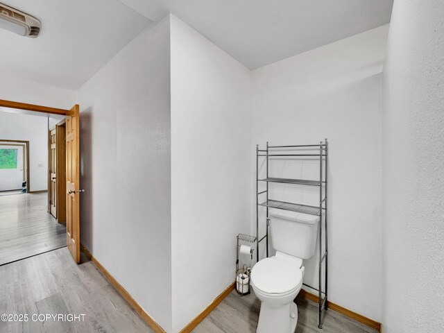 26839 S Talkeetna Spur Rd, Talkeetna, AK 99676 - bathroom featuring toilet, wood finished floors, and baseboards