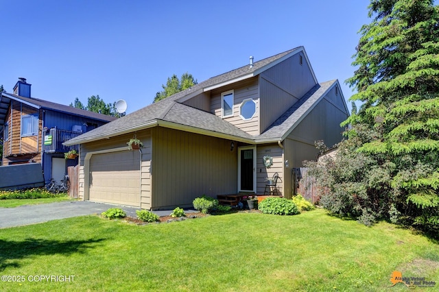 3941 Eric Cir, Anchorage, AK 99507 - view of front of home featuring an attached garage, driveway, a front lawn, and a shingled roof
