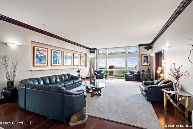 9900 Hillhaven Cir, Anchorage, AK 99507 - living room featuring ornamental molding and wood finished floors