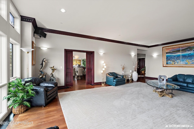 9900 Hillhaven Cir, Anchorage, AK 99507 - living room with ornamental molding and wood finished floors
