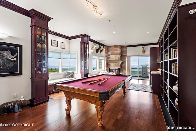 9900 Hillhaven Cir, Anchorage, AK 99507 - recreation room with crown molding, healthy amount of natural light, wood finished floors, and billiards