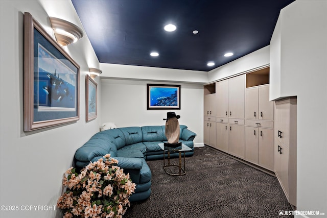 9900 Hillhaven Cir, Anchorage, AK 99507 - living room featuring dark carpet and recessed lighting
