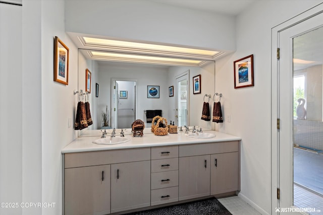 9900 Hillhaven Cir, Anchorage, AK 99507 - full bath featuring double vanity and tile patterned floors
