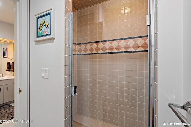 9900 Hillhaven Cir, Anchorage, AK 99507 - bathroom featuring vanity and a stall shower