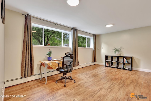 3868 Shannon Cir, Anchorage, AK 99508 - office space with wood finished floors, baseboards, and a baseboard radiator