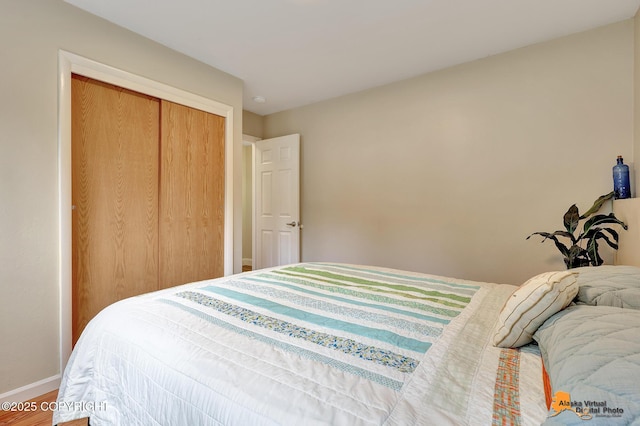 3868 Shannon Cir, Anchorage, AK 99508 - bedroom with wood finished floors, baseboards, and a closet