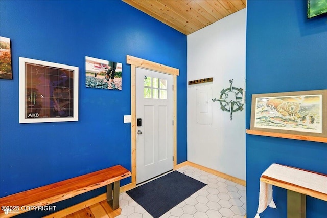 23069 Christiansen Lake Rd, Talkeetna, AK 99676 - entrance foyer featuring baseboards and wood ceiling