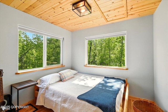 23069 Christiansen Lake Rd, Talkeetna, AK 99676 - bedroom featuring wood finished floors and wood ceiling