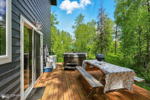 23069 Christiansen Lake Rd, Talkeetna, AK 99676 - wooden terrace featuring a hot tub