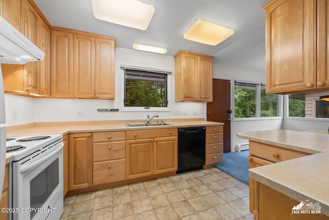 3750 Winterset Dr, Anchorage, AK 99508 - kitchen featuring black dishwasher, custom range hood, electric range, and light countertops