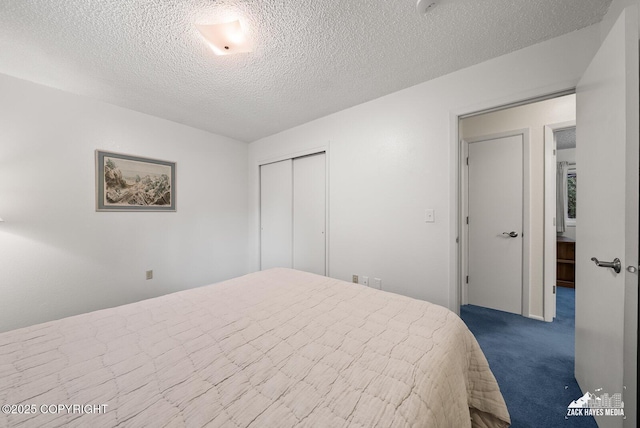 3750 Winterset Dr, Anchorage, AK 99508 - bedroom with dark carpet, a textured ceiling, and a closet
