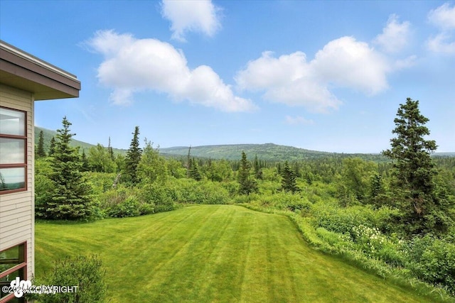 10500 Blackwolf Cir, Anchorage, AK 99507 - view of grassy yard with a forest view and a mountain view