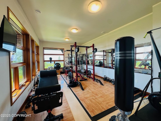 10500 Blackwolf Cir, Anchorage, AK 99507 - workout area featuring baseboards and wood finished floors