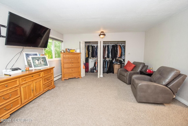 4530 Macalister Dr, Anchorage, AK 99502 - living room featuring light carpet and baseboard heating