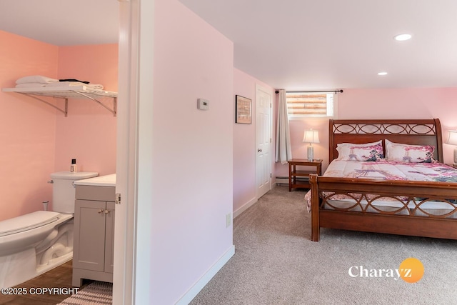 799 8th Ave, Fairbanks, AK 99701 - bedroom with light carpet, baseboards, and recessed lighting