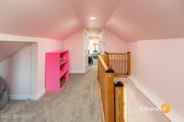 799 8th Ave, Fairbanks, AK 99701 - game room with carpet floors, vaulted ceiling, and baseboards