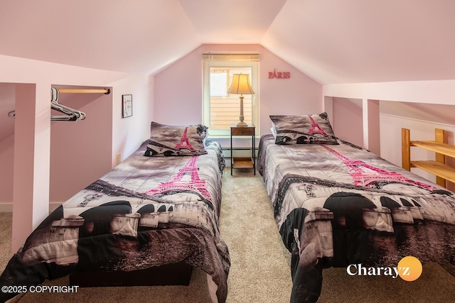 799 8th Ave, Fairbanks, AK 99701 - carpeted bedroom featuring vaulted ceiling