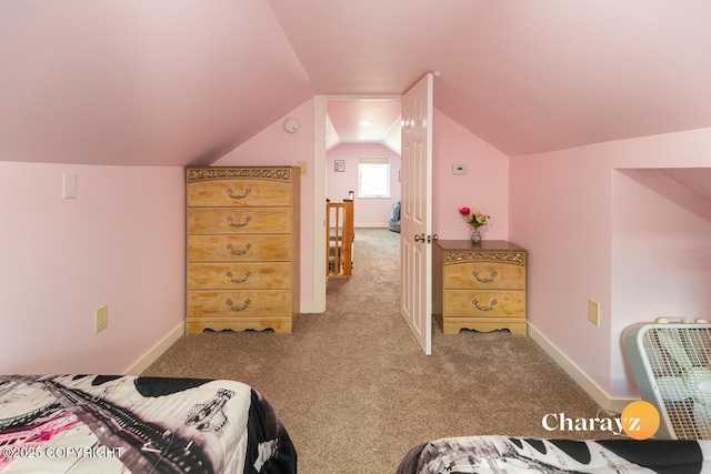 799 8th Ave, Fairbanks, AK 99701 - bedroom with carpet flooring, lofted ceiling, and baseboards