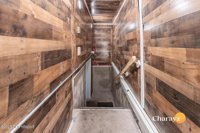 799 8th Ave, Fairbanks, AK 99701 - staircase featuring wood walls and wooden ceiling